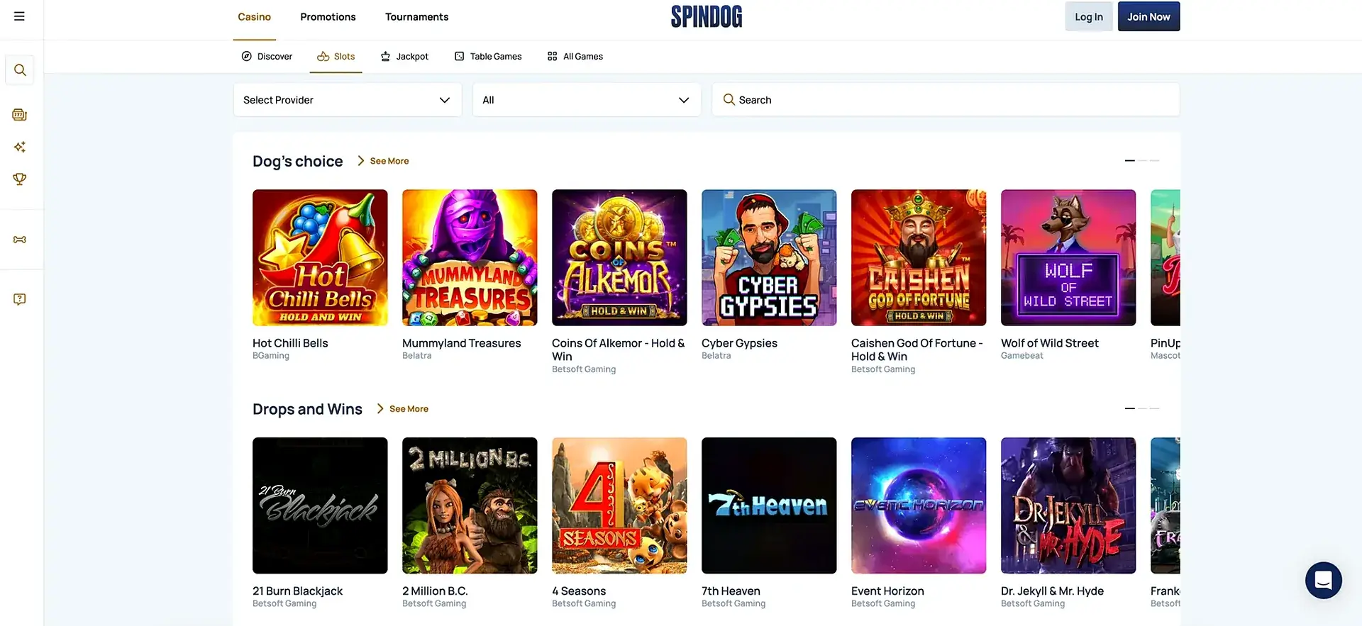 Games across the Spin Dog catalogue at Spin Dog Casino